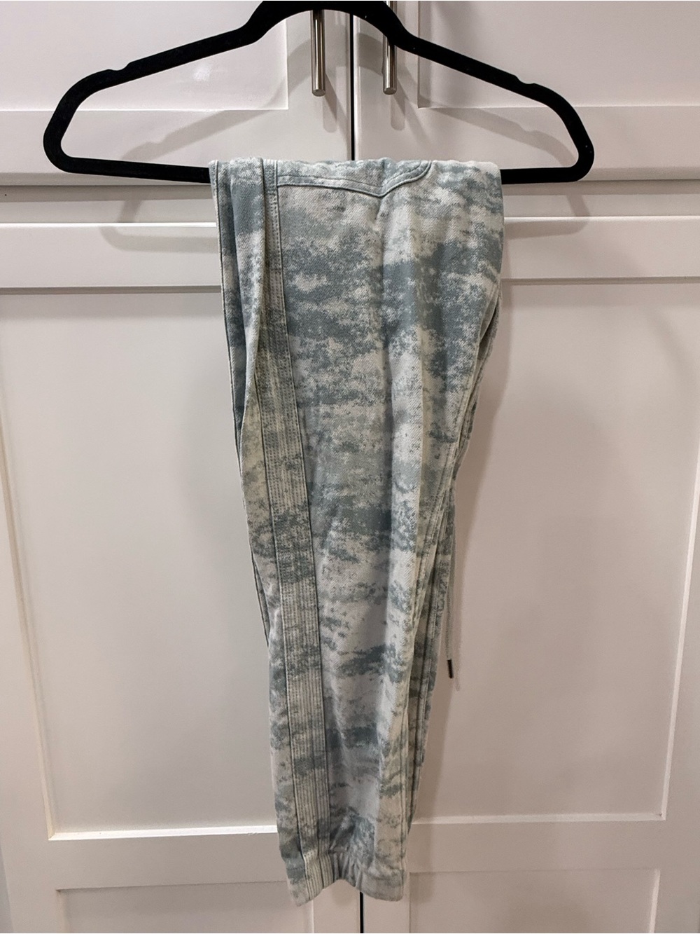 Athleta Tie-Dye Track Joggers in Light Blue and White